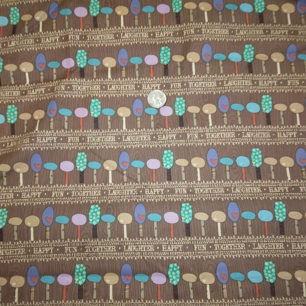 FABRIC Fun and charming stylized trees on Brown, an updated MCM feel